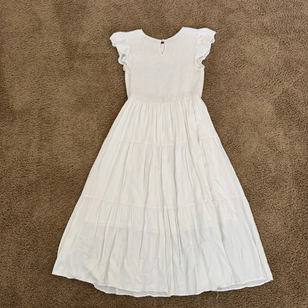 Merokeety Women’s Flutter Short Sleeve Smocked Midi Tiered Dress White size M - Picture 6 of 6